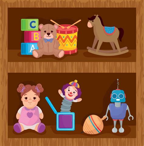 Kids Toys On The Wooden Shelving 17452516 Vector Art At Vecteezy