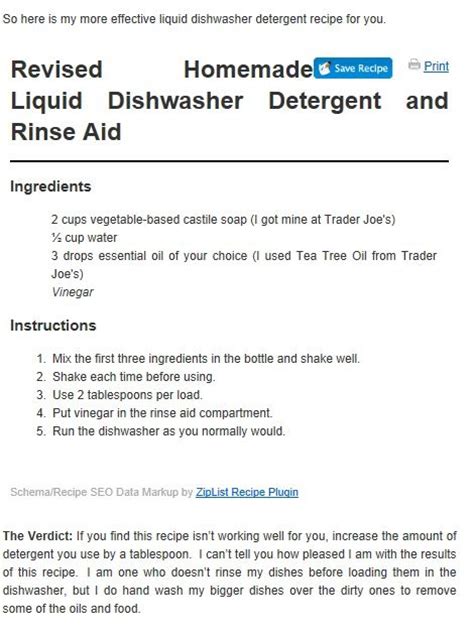 Revised And Improved Homemade Three Ingredient Liquid Dishwasher