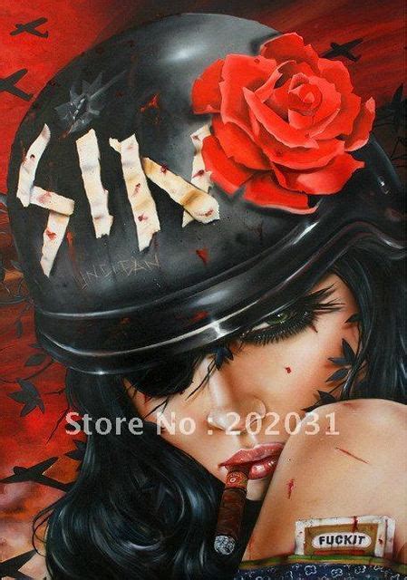 Handmade Erotic Smoking Red Lip Sexy Girl Canvas Painting Reproduction