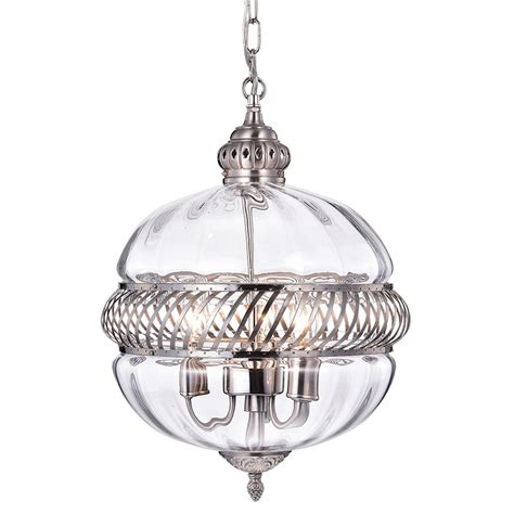 Warehouse Of Tiffany Rl8168pn Permin 13 Inch Clear Glass Globe With Metal Accents Pendant Light