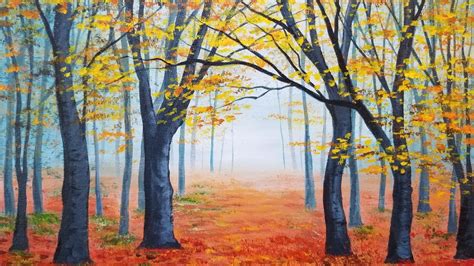Easy Autumn Forest Landscape Acrylic Painting Live Instruction Youtube