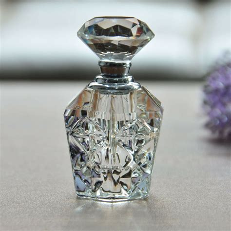 Vintage Crystal Perfume Bottle Refillable Glass Art Carved