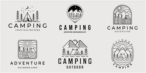 Set Of Camping Logo Line Art Simple Minimalist Vector Illustration