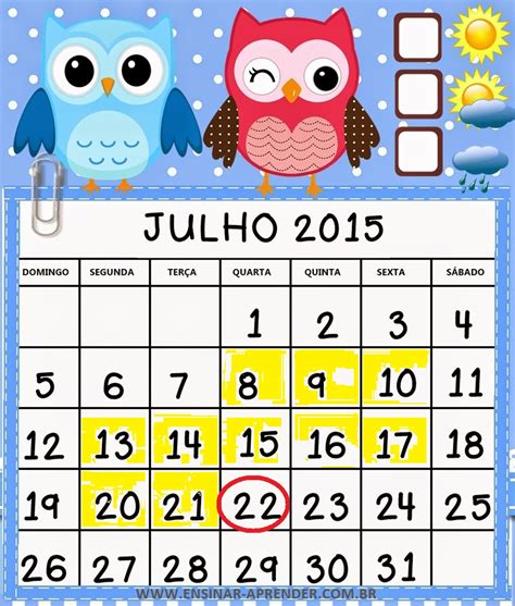 Calendário Mês De Julho