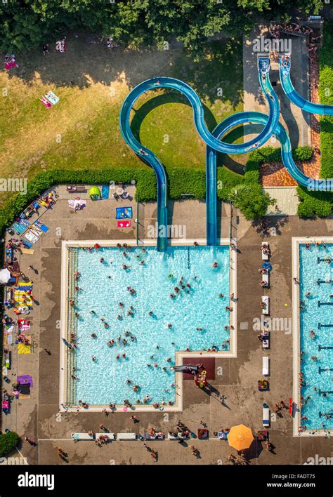 Aerial View Swimming Pool Blue Water Bathing Sunbathing Sunbather