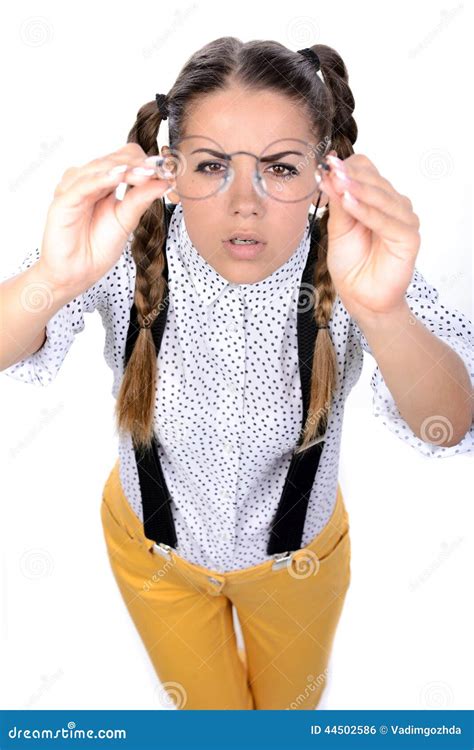 Nerd Woman Stock Photo Image Of Holding Brainy Glasses 44502586