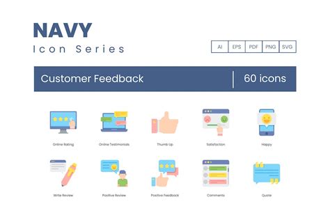 60 Customer Feedback Icons Navy Series Design Template Place
