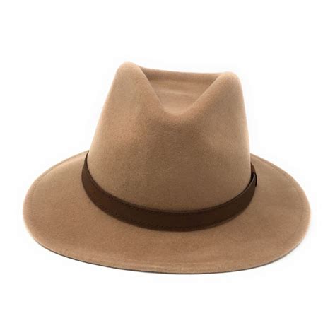 Fedora Hat Crushable Wool Felt With Leather Band Camel Haydock