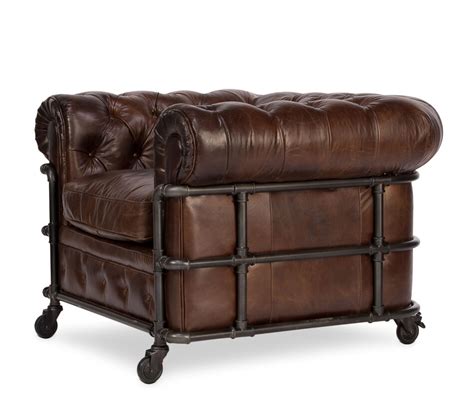 More products to love (2) ambroise metal frame club chair. Set of two 46" W Chair tufted leather vintage cigar brown ...