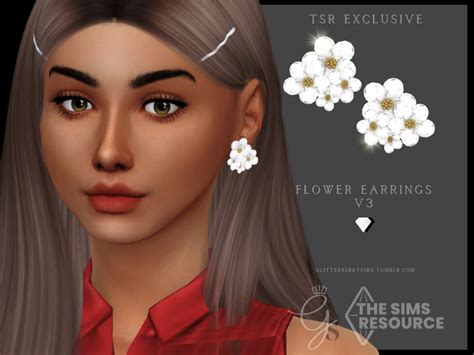 The Sims Resource Flower Earrings V3