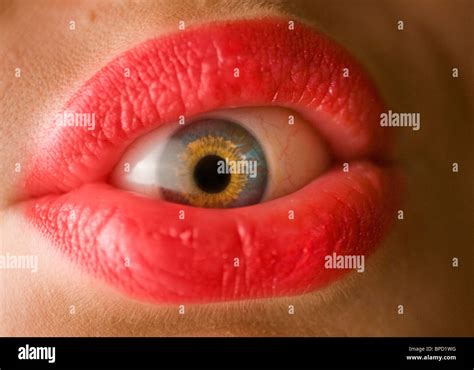 Close Up Of Eyeball Inside Mouth With Pink Lips Stock Photo Alamy