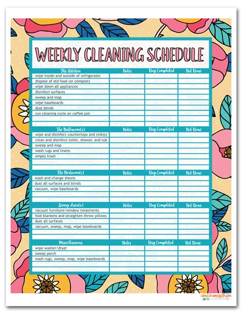 Weekly Cleaning Schedule Template Free From Room To Room Season To
