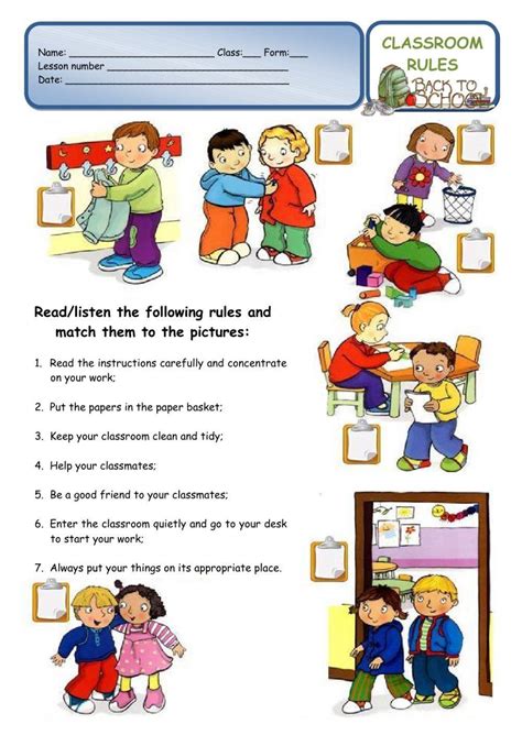 Classroom Rules A Back To School Worksheet Worksheet Live Worksheets