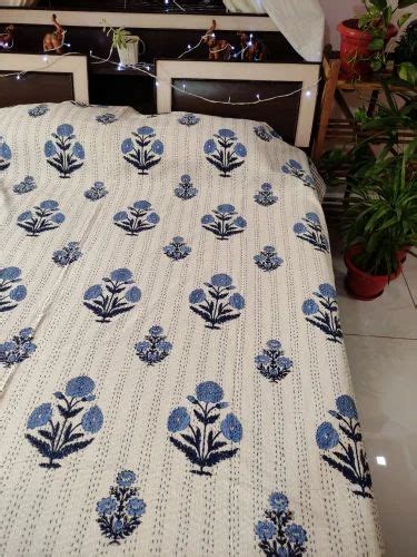 Printed White And Blue Indian Kantha Bedcover At Rs 2000 In Jaipur ID