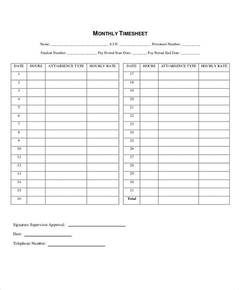 Free Printable Blank Timesheets Printable Templates