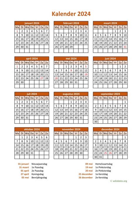 Kalender 2024 Niederlande Mit Feiertagen