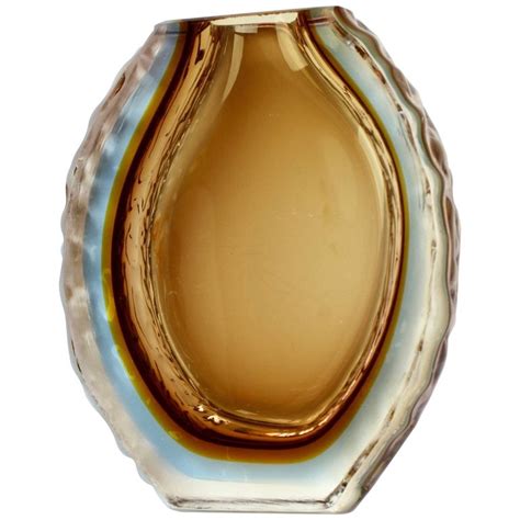 Large Italian Textured And Faceted Murano Sommerso Glass Vase At 1stdibs