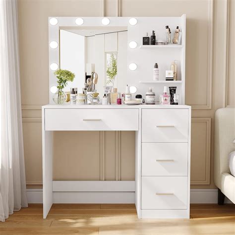 Rovaurx Makeup Vanity Table With Lighted Mirror Makeup Vanity Desk With Storage