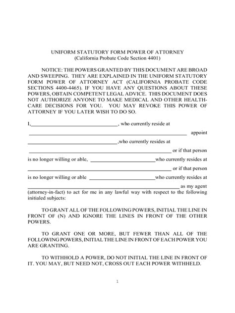 California Power Of Attorney Form Free Templates In Pdf Word Excel
