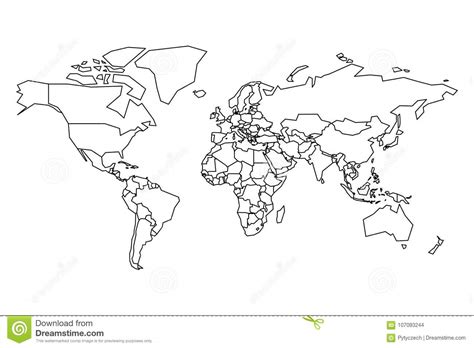 Political Map Of World Blank Map For School Quiz Simplified Black