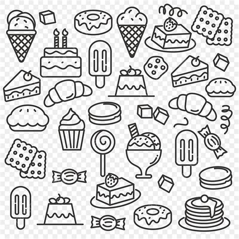 Cake And Dessert Doodle Vector Suitable For Background Set Of Cake And