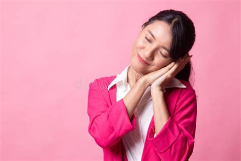 Beautiful Young Asian Woman With Sleeping Gesture Stock Photo Image