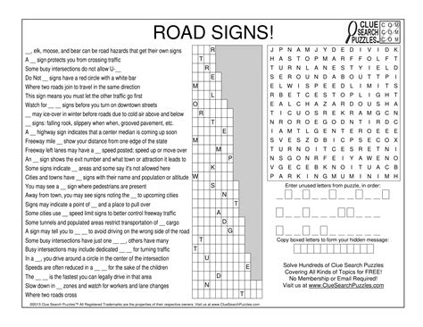 Road Signs Trivia Quiz Clue Search Puzzles