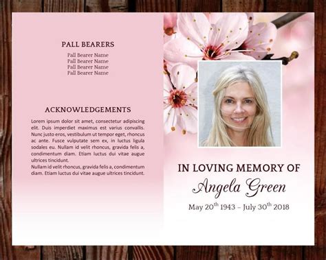Pink Funeral Program Template Pink Flowers Funeral Template Etsy