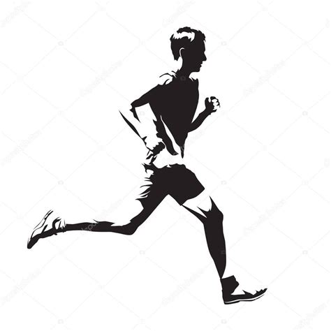 Running Man Vector Sketch Abstract Silhouette Side View — Stock