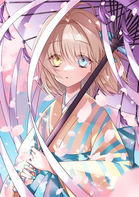 Girl Heterochromia Kimono Umbrella Anime Art HD Phone Wallpaper Peakpx