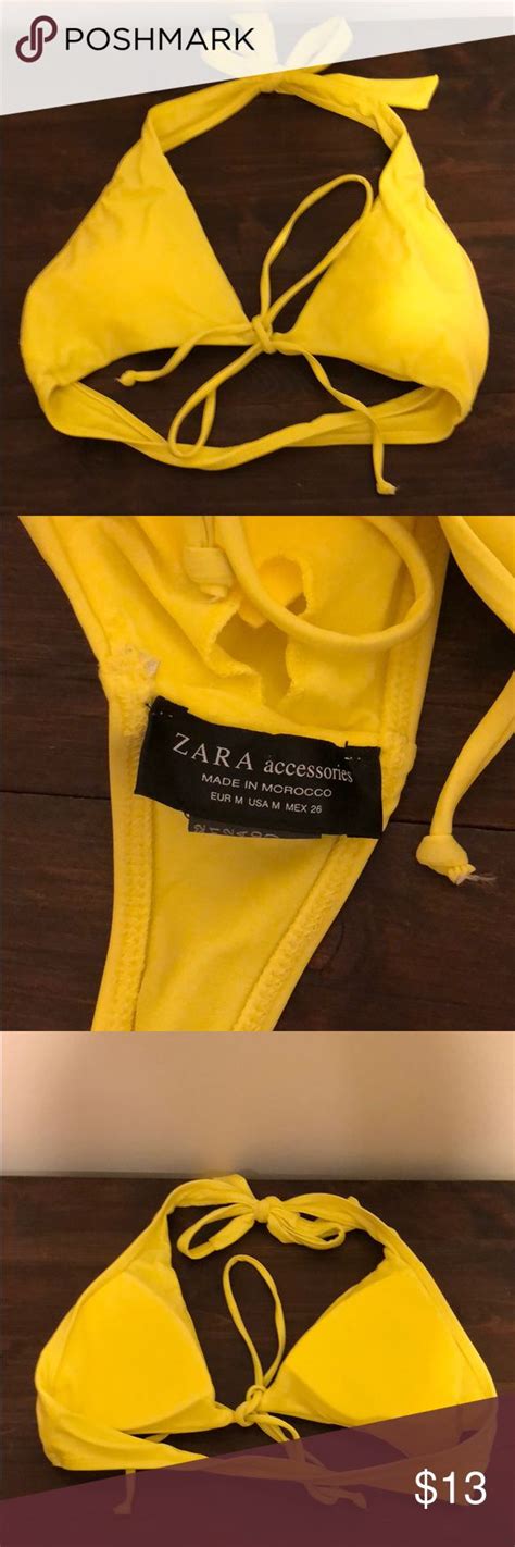 Zara Bright Yellow Tie At Neck And Chest Bikini Top Bikini Tops Yellow