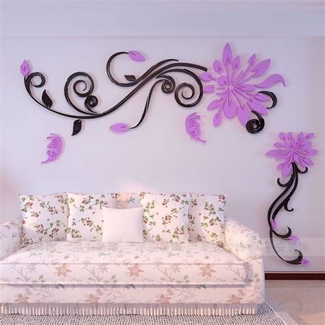 Acrylic Crystal Flower Vine 3d Wall Stickers Living Room Wall
