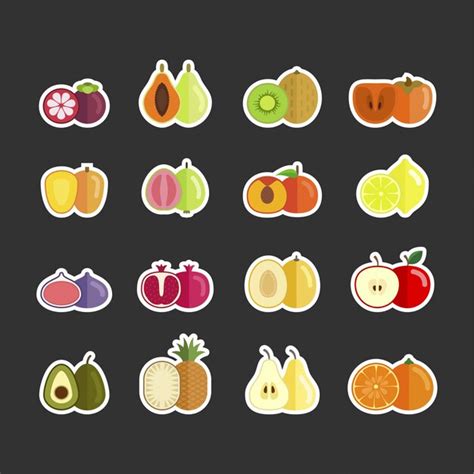 Premium Vector Set Of Vector Fruits In Sticker Style