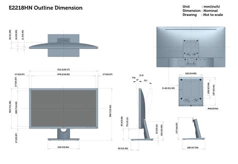 Dell E2218hn Monitor Outline Dimension User Manual Reference Guide En Us