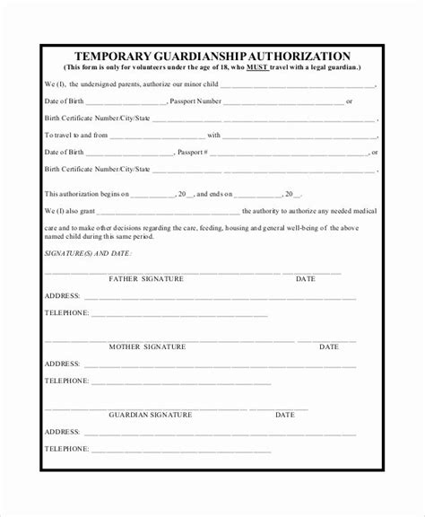 Free Temporary Guardianship Form Template