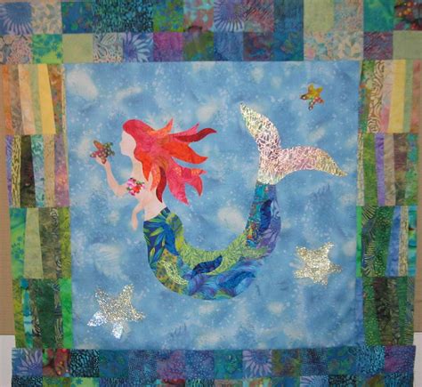 The Mermaid Raw Edge Applique And Pieced Wall Quilt Pattern Etsy