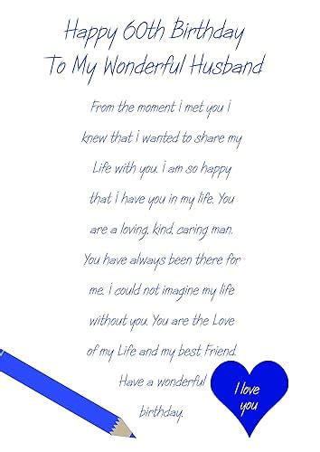 To My Darling Husband On Your 60th Birthday Card Beautiful Verse