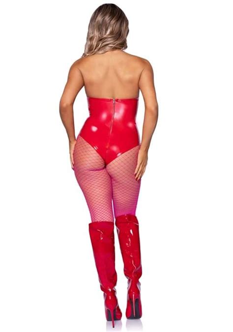 Red Vinyl Boned Bodysuit Women S Costume