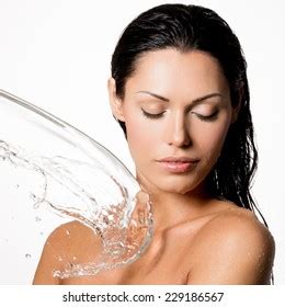 Beautiful Naked Woman Wet Body Splashes