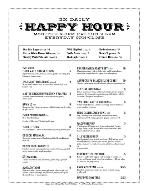 Happy kitchen special mixed combination 招牌杂烩. S+L Kitchen & Bar Happy Hour Menu - Joseph Richard Group