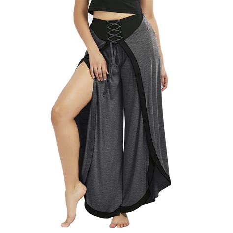 buy gamiss women 2017 novelty high slit palazzo pants loose mid waist long