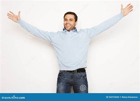 Man With Both Hands Raised In The Air Stock Photo Image Of Caucasian