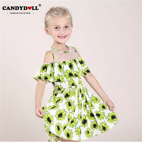 Candydoll Summer Children Girls Strapless Dresses Sunflower Print