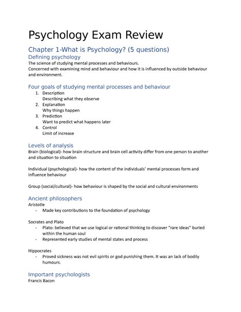 PS101 Introduction to Psychology Exam Review - Psychology Exam Review