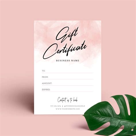 Elegant Gift Voucher Template - Printable Pink Watercolor Gift Card - Corjl