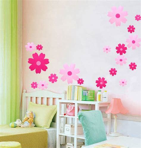 Pink Flowers Wall Stickers Girlkids Roomnursery Decor