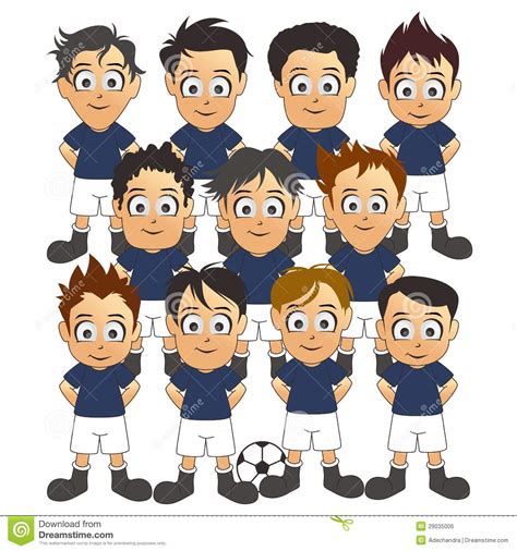 Soccer Team Set Blue Cartoon Stock Vector Illustration Of Glory Male