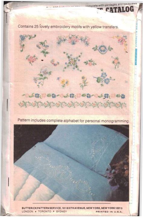 Butterick Elegant Embroidery Motifs Size One Uncut Sewing Pattern