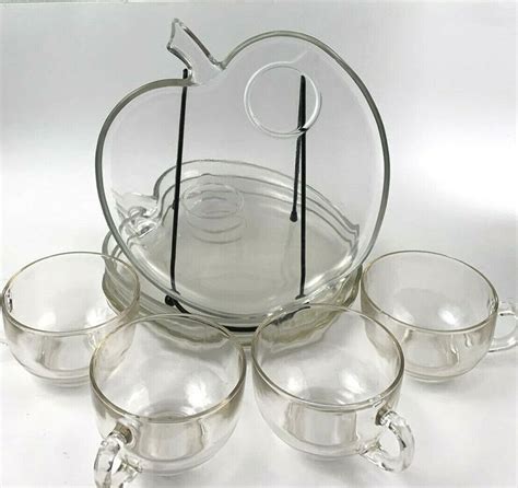 4 Orchard Crystal Hazel Atlas Sip Snack Serve Plates Dishes Cups Clear