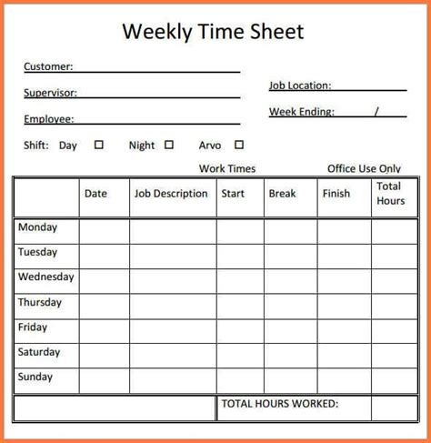 Printable Weekly Time Sheets Time Sheets Weekly Time Sheet
